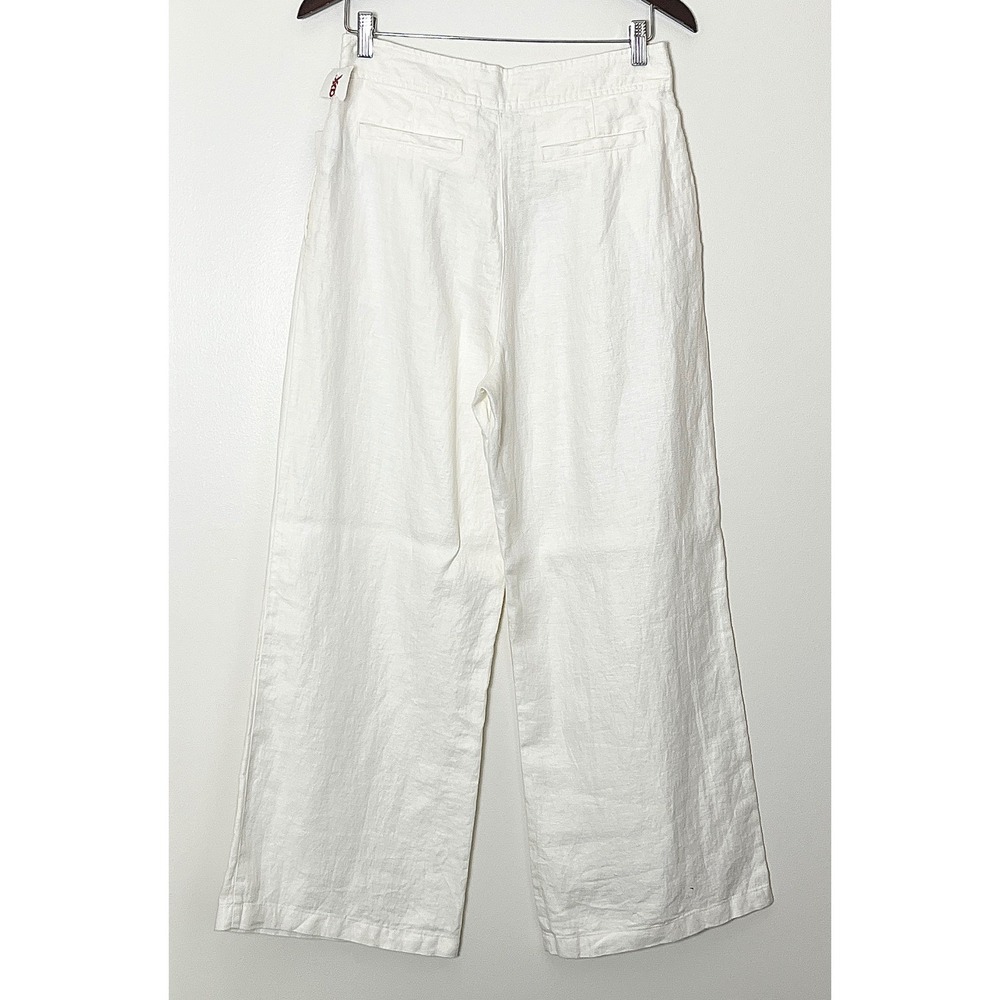 NWT Halston 100% Linen Wide Leg Pants Size 8 White Pleated Trousers Dynasty - Picture 3 of 9